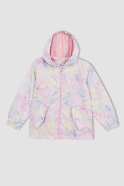 Baby Girl Water-Repellent Patterned Hooded Jacket Light Lilac - 1