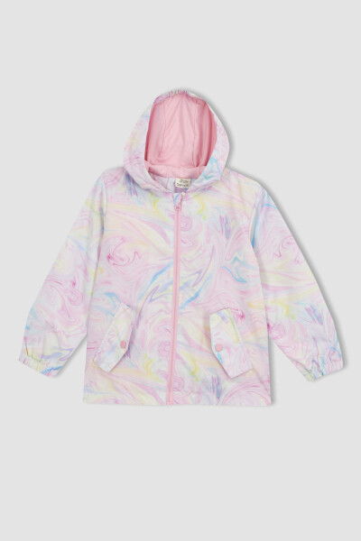 Baby Girl Water-Repellent Patterned Hooded Jacket Light Lilac - 5