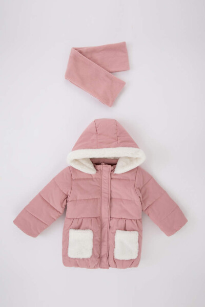 Baby Girl Waterproof Fleece Lined Hooded Jacket Scarf 2 Piece Set Rose - 1