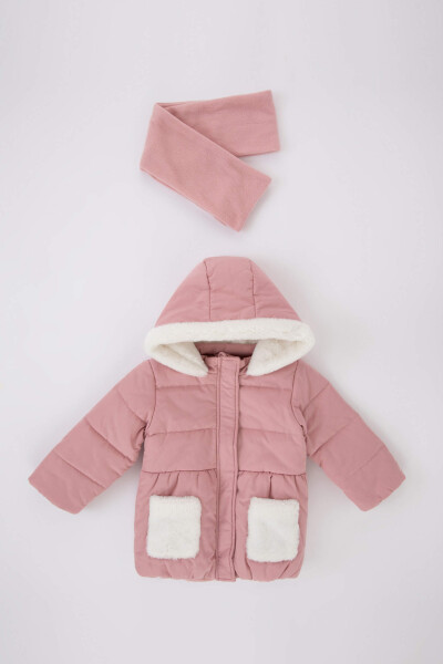 Baby Girl Waterproof Fleece Lined Hooded Jacket Scarf 2 Piece Set Rose - 6