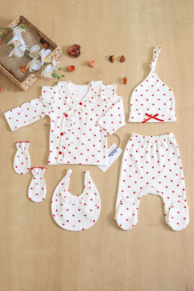 Baby Girl White Heart Patterned Natural Luxury Decorated 5 Piece Hospital Discharge Newborn Set Stl6398 - 7