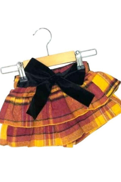 Baby Girl Woven Plaid Belted Shorts Skirt - ÇIKOBY
