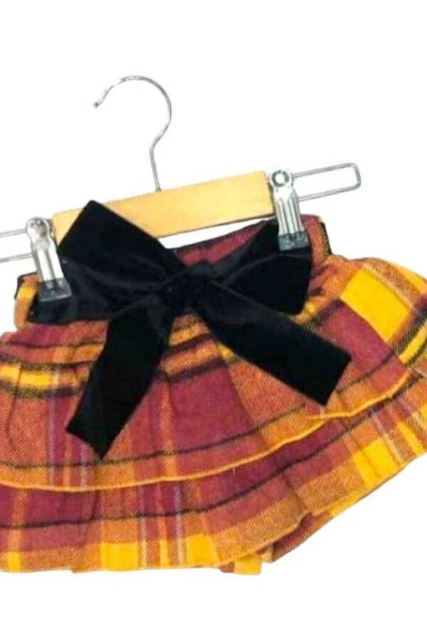 Baby Girl Woven Plaid Belted Shorts Skirt - 3