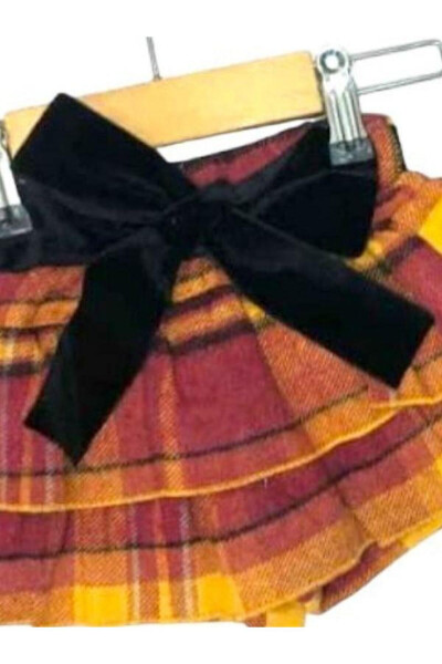 Baby Girl Woven Plaid Belted Shorts Skirt - 4