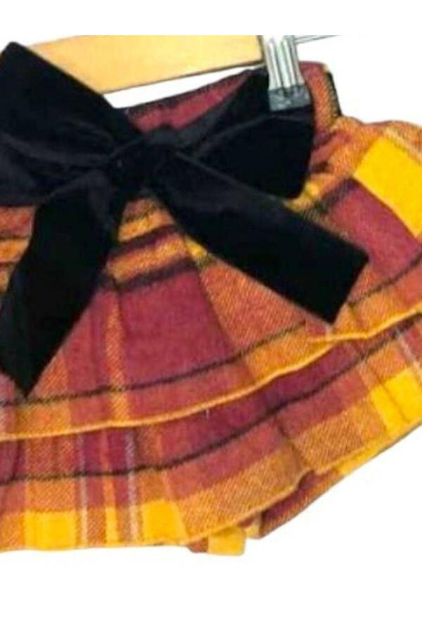 Baby Girl Woven Plaid Belted Shorts Skirt - 5