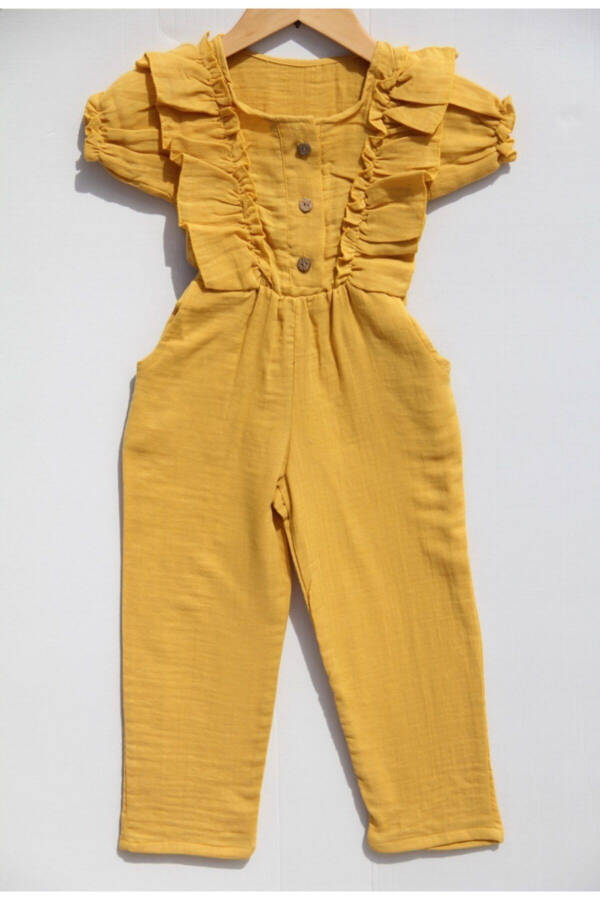 Baby Girl Yellow Double Layer Muslin Short Sleeve Romper - 1