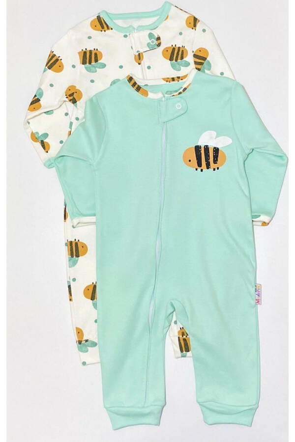 Baby Girl/Boy 100% Cotton Breathable Zippered Bee/Flower Patterned Three-Piece Sleepsuit - 1