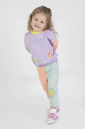 Baby Girl&Kids Two Thread Fabric Medium Thickness Embroidered Knitted Basic Tracksuit-Lilac - 1