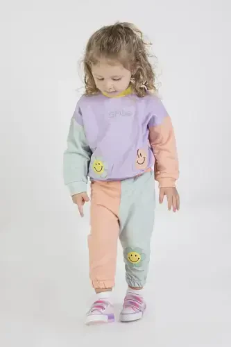 Baby Girl&Kids Two Thread Fabric Medium Thickness Embroidered Knitted Basic Tracksuit-Lilac - 3