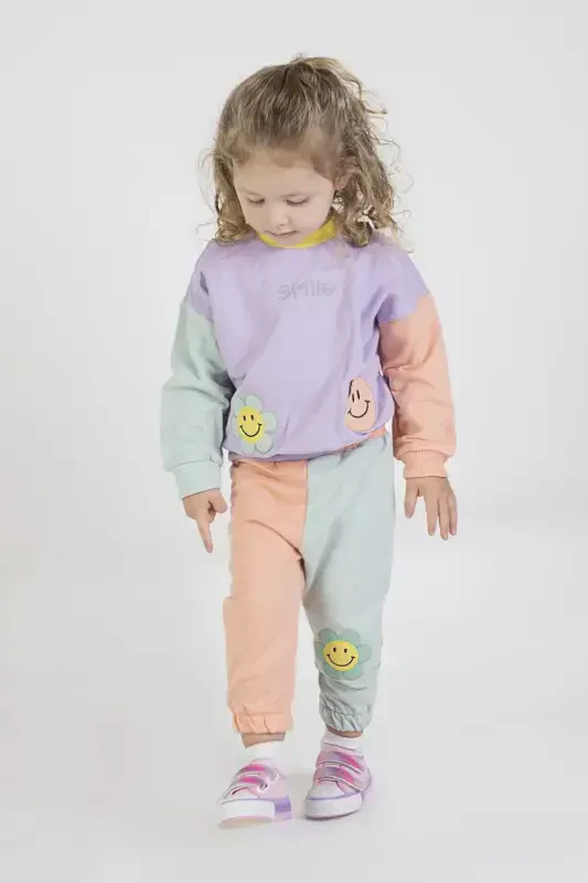 Baby Girl&Kids Two Thread Fabric Medium Thickness Embroidered Knitted Basic Tracksuit-Lilac - 3