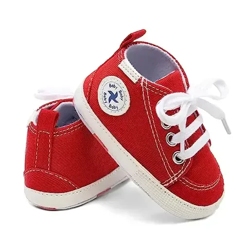 Baby Girls Boys Poyabzal Yumshoq Anti-Slip Taglik Yangi Tug'ilgan Birinchi Yuruvchilar Yuqori Top Tuval Denim Uniseks Go'dak Krossovkasi - BABY (1)