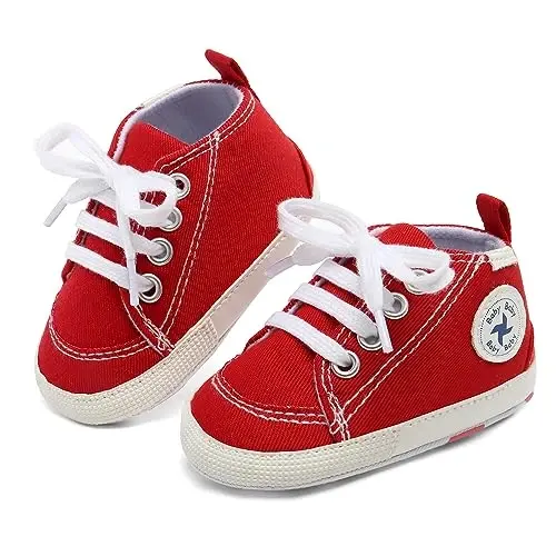 Baby Girls Boys Poyabzal Yumshoq Anti-Slip Taglik Yangi Tug'ilgan Birinchi Yuruvchilar Yuqori Top Tuval Denim Uniseks Go'dak Krossovkasi - 3