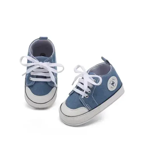 Baby Girls Boys Poyabzal Yumshoq Sirpanishga qarshi Taglik Yangi tug'ilgan Birinchi Yurgichlar Yuqori Top Canvas Denim Unisex Chaqaloq Krossovkasi - 5