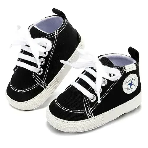 Baby Girls Boys Poyabzallari Yumshoq Sirpanishga qarshi Taglik Yangi tug'ilgan Birinchi Yuruvchilar Yuqori Top Tuval Denim Unisex Go'dak Krossovkasi - 2