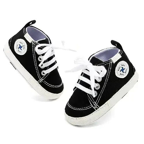 Baby Girls Boys Poyabzallari Yumshoq Sirpanishga qarshi Taglik Yangi tug'ilgan Birinchi Yuruvchilar Yuqori Top Tuval Denim Unisex Go'dak Krossovkasi - 4