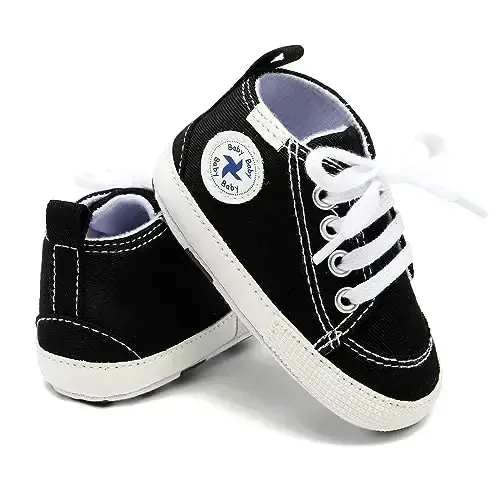 Baby Girls Boys Poyabzallari Yumshoq Sirpanishga qarshi Taglik Yangi tug'ilgan Birinchi Yuruvchilar Yuqori Top Tuval Denim Unisex Go'dak Krossovkasi - 5