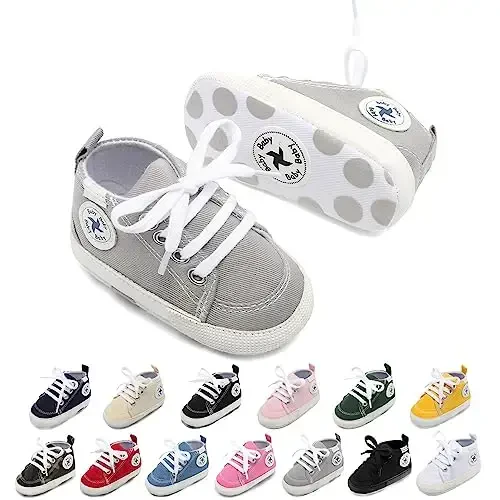 Baby Girls Boys Poyafzal Yumshoq Anti-Slip Taglik Yangi Tug'ilgan Birinchi Yuruvchilar Yuqori Top Canvas Denim Unisex Chaqaloq Sneaker - BABY