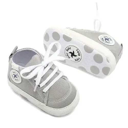 Baby Girls Boys Poyafzal Yumshoq Anti-Slip Taglik Yangi Tug'ilgan Birinchi Yuruvchilar Yuqori Top Canvas Denim Unisex Chaqaloq Sneaker - 4