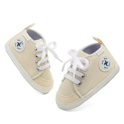 Baby Girls Boys Poyafzal Yumshoq Anti-Slip Taglik Yangi Tug'ilgan Birinchi Yuruvchilar Yuqori Top Tuval Denim Unisex Chaqaloq Sneaker - 4