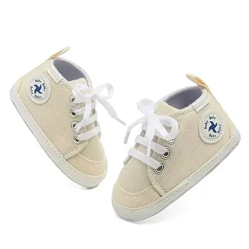 Baby Girls Boys poyafzal Yumshoq sirpanishga qarshi taglik yangi tug'ilgan birinchi yuruvchilar Yuqori tepalik kanvas denim unisex chaqaloq krossovkasi - 4