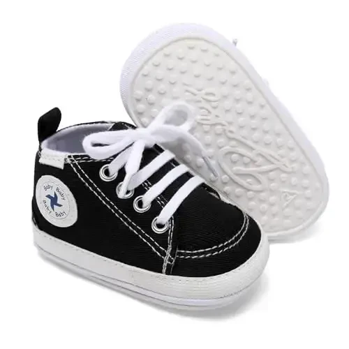 Baby Girls Boys Poyafzallari Yumshoq Sirpanishga qarshi Taglik Yangi Tug'ilgan Birinchi Qadamlar Yuqori Top Canvas Denim Unisex Chaqaloq Krossovkasi - BABY