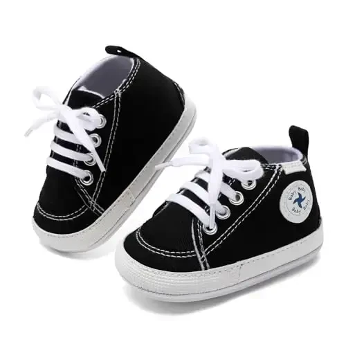 Baby Girls Boys Poyafzallari Yumshoq Sirpanishga qarshi Taglik Yangi Tug'ilgan Birinchi Qadamlar Yuqori Top Canvas Denim Unisex Chaqaloq Krossovkasi - 2