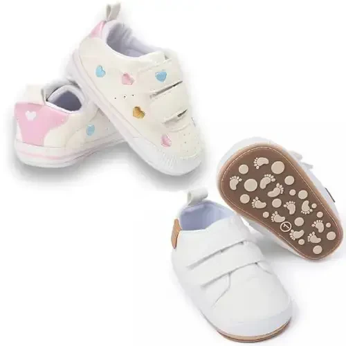 Baby Girls Boys Shoes Soft Anti-Slip Sole Newborn First Walkers High Top Canvas Denim Unisex Infant Sneaker - 5