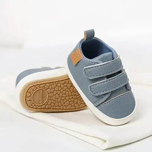 Baby Girls Boys Shoes Soft Anti-Slip Sole Newborn First Walkers High Top Canvas Denim Unisex Infant Sneaker - 2