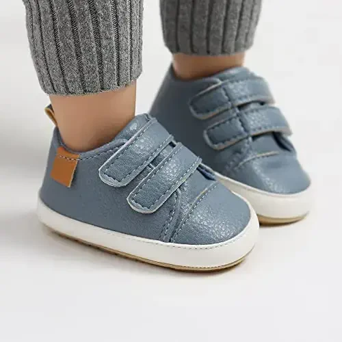 Baby Girls Boys Shoes Soft Anti-Slip Sole Newborn First Walkers High Top Canvas Denim Unisex Infant Sneaker - 3
