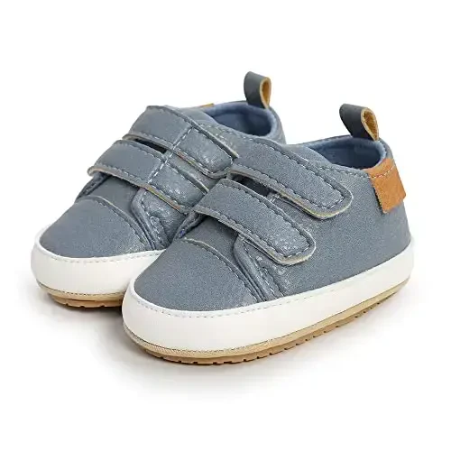 Baby Girls Boys Shoes Soft Anti-Slip Sole Newborn First Walkers High Top Canvas Denim Unisex Infant Sneaker - 4