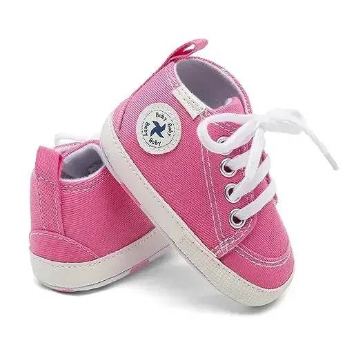 Baby Girls Boys Shoes Soft Anti-Slip Sole Newborn First Walkers High Top Canvas Denim Unisex Infant Sneaker - BABY (1)