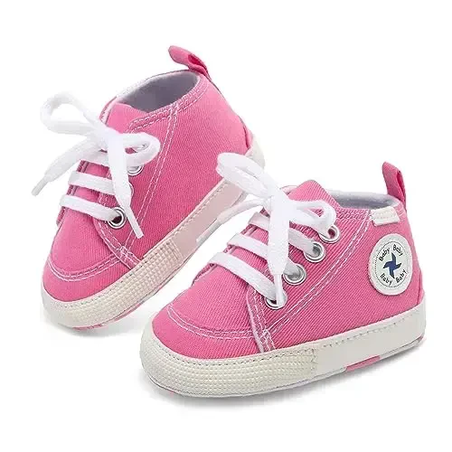 Baby Girls Boys Shoes Soft Anti-Slip Sole Newborn First Walkers High Top Canvas Denim Unisex Infant Sneaker - 3