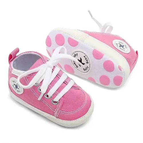 Baby Girls Boys Shoes Soft Anti-Slip Sole Newborn First Walkers High Top Canvas Denim Unisex Infant Sneaker - 4