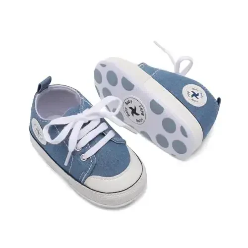 Baby Girls Boys Shoes Soft Anti-Slip Sole Newborn First Walkers High Top Canvas Denim Unisex Infant Sneaker - 2