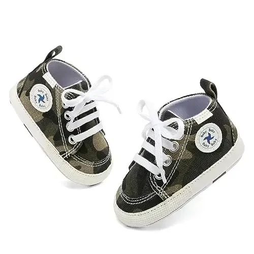 Baby Girls Boys Shoes Soft Anti-Slip Sole Newborn First Walkers High Top Canvas Denim Unisex Infant Sneaker - 5