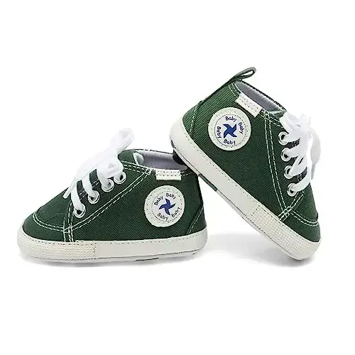 Baby Girls Boys Shoes Soft Anti-Slip Sole Newborn First Walkers High Top Canvas Denim Unisex Infant Sneaker - 2