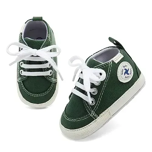 Baby Girls Boys Shoes Soft Anti-Slip Sole Newborn First Walkers High Top Canvas Denim Unisex Infant Sneaker - 4