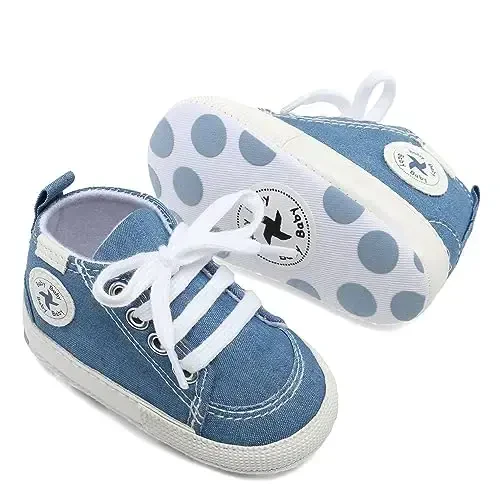 Baby Girls Boys Shoes Soft Anti-Slip Sole Newborn First Walkers High Top Canvas Denim Unisex Infant Sneaker - 4