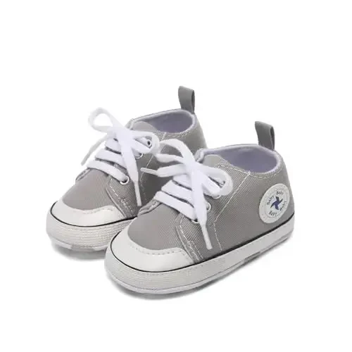 Baby Girls Boys Shoes Soft Anti-Slip Sole Newborn First Walkers High Top Canvas Denim Unisex Infant Sneaker - 3