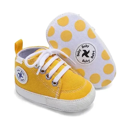 Baby Girls Boys Shoes Soft Anti-Slip Sole Newborn First Walkers High Top Canvas Denim Unisex Infant Sneaker - BABY (1)