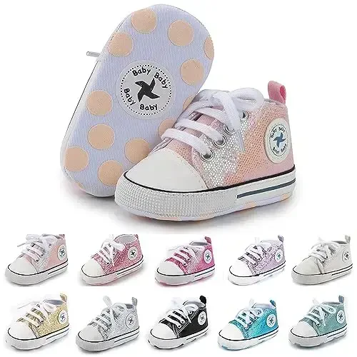 Baby Girls Boys Shoes Soft Anti-Slip Sole Newborn First Walkers High Top Canvas Denim Unisex Infant Sneaker - 1