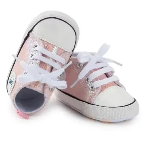 Baby Girls Boys Shoes Soft Anti-Slip Sole Newborn First Walkers High Top Canvas Denim Unisex Infant Sneaker - 2