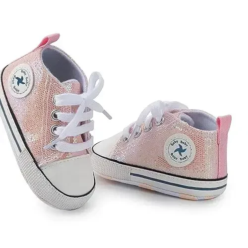 Baby Girls Boys Shoes Soft Anti-Slip Sole Newborn First Walkers High Top Canvas Denim Unisex Infant Sneaker - 4