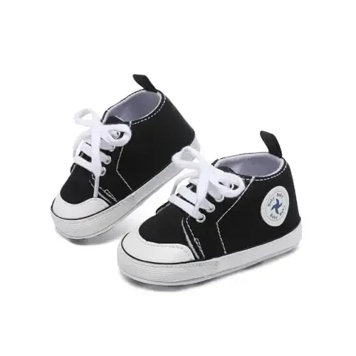 Baby Girls Boys Shoes Soft Anti-Slip Sole Newborn First Walkers High Top Canvas Denim Unisex Infant Sneaker - 4