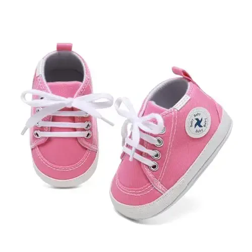 Baby Girls Boys Shoes Soft Anti-Slip Sole Newborn First Walkers High Top Canvas Denim Unisex Infant Sneaker - 3