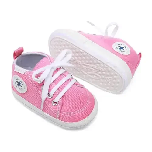 Baby Girls Boys Shoes Soft Anti-Slip Sole Newborn First Walkers High Top Canvas Denim Unisex Infant Sneaker - 4
