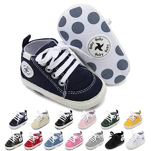 Baby Girls Boys Shoes Soft Anti-Slip Sole Newborn First Walkers High Top Canvas Denim Unisex Infant Sneaker 