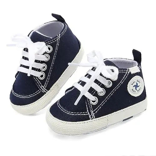 Baby Girls Boys Shoes Soft Anti-Slip Sole Newborn First Walkers High Top Canvas Denim Unisex Infant Sneaker - 2
