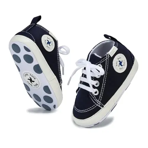 Baby Girls Boys Shoes Soft Anti-Slip Sole Newborn First Walkers High Top Canvas Denim Unisex Infant Sneaker - 5
