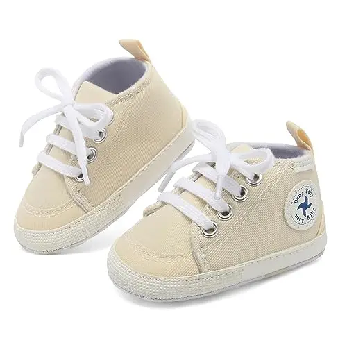Baby Girls Boys Shoes Soft Anti-Slip Sole Newborn First Walkers High Top Canvas Denim Unisex Infant Sneaker - 3